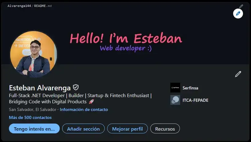 Imagen intermedia: header de perfil de linkedin de esteban alvarenga